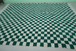 Classic Moroccan Berber Checkered Rug - Green & White 8.2 x 10.3 ft