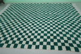 Classic Moroccan Berber Checkered Rug - Green & White 8.2 x 10.3 ft