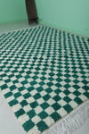 Classic Moroccan Berber Checkered Rug - Green & White 8.2 x 10.3 ft