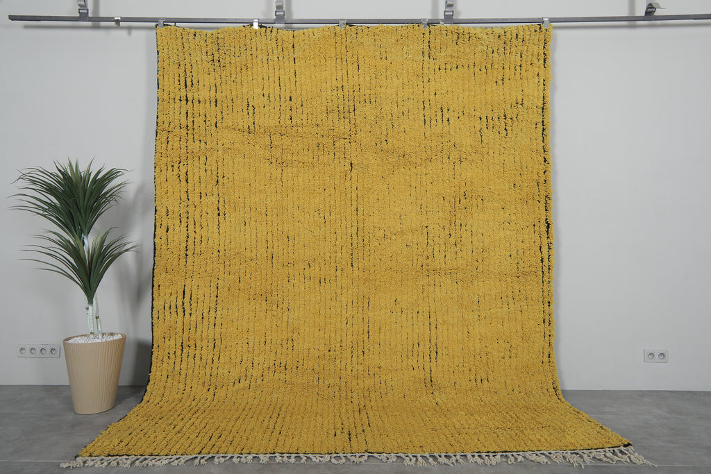 Handwoven yellow and black striped Moroccan rug - Custom size