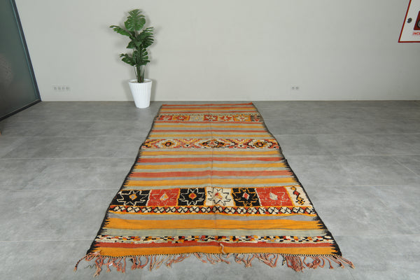 Orange & gray striped Moroccan rug - 5.3 ft x 11.1 ft