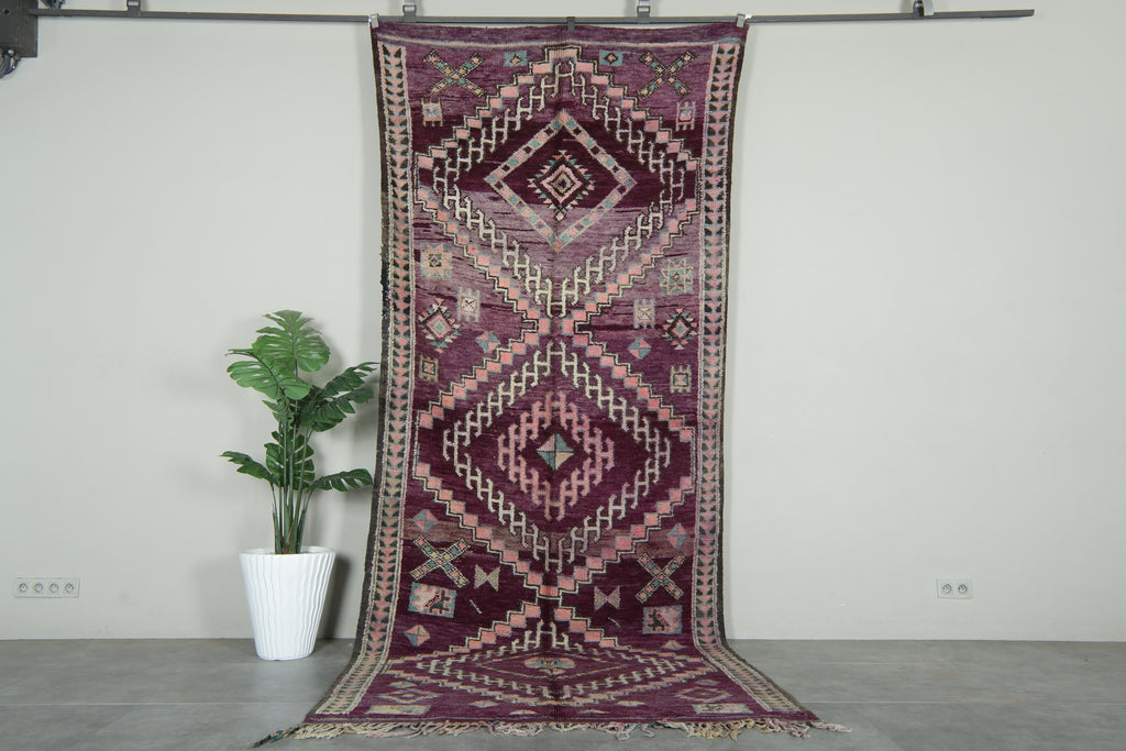 Purple Moroccan azilal rug - 5.3 ft x 13.5 ft - Handwoven runner berber rug