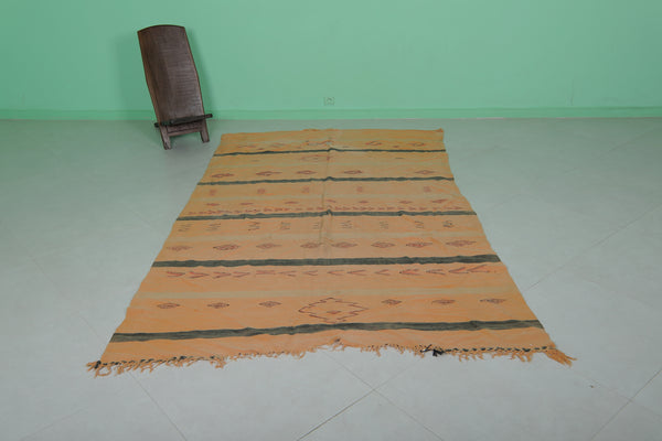 Orange flatwoven berber Moroccan rug - 5.5 FT X 9 FT