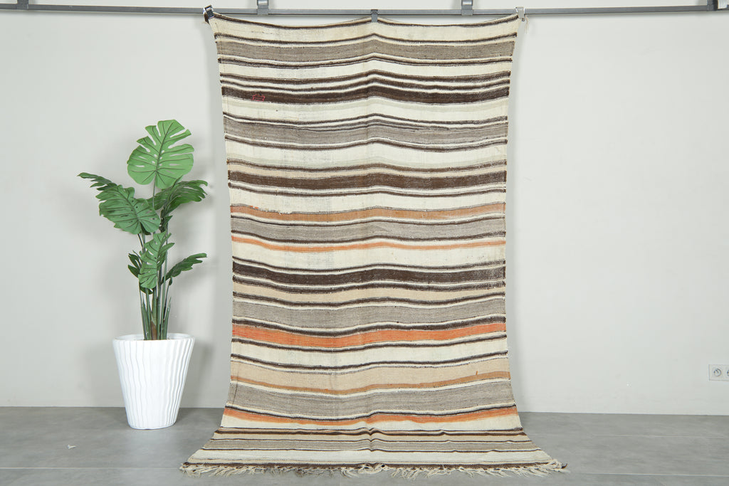 Striped Moroccan rug - 5.4 ft x 11.1 ft - Flatwoven carpet