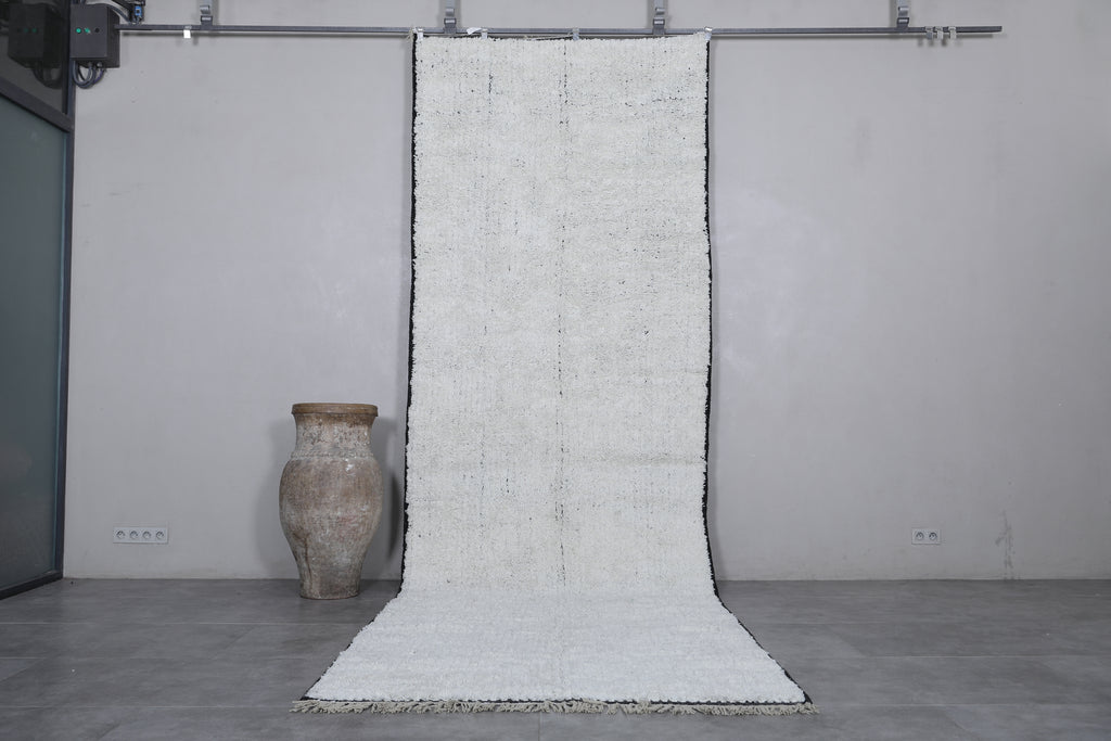 Custom handmade Moroccan runner rug - White wool rug