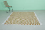 Handmade Moroccan Checkered Rug – 5.4 x 5.6 ft, Mustard & White