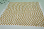 Handmade Moroccan Checkered Rug – 5.4 x 5.6 ft, Mustard & White