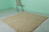 Handmade Moroccan Checkered Rug – 5.4 x 5.6 ft, Mustard & White