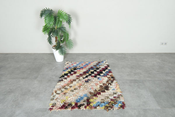 Small Moroccan boucherouite rug - 3 ft x 4.1 ft - Multicolor & checkered wool rug