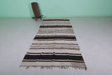 Handwoven Long Moroccan Rug - 4.3 FT X 11 FT - Black & Beige Striped Runner