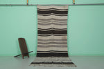 Handwoven Long Moroccan Rug - 4.3 FT X 11 FT - Black & Beige Striped Runner