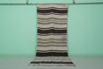 Handwoven Long Moroccan Rug - 4.3 FT X 11 FT - Black & Beige Striped Runner