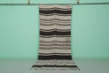 Handwoven Long Moroccan Rug - 4.3 FT X 11 FT - Black & Beige Striped Runner