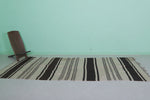 Handwoven Long Moroccan Rug - 4.3 FT X 11 FT - Black & Beige Striped Runner