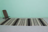 Handwoven Long Moroccan Rug - 4.3 FT X 11 FT - Black & Beige Striped Runner