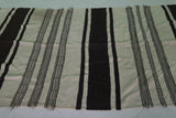 Handwoven Long Moroccan Rug - 4.3 FT X 11 FT - Black & Beige Striped Runner