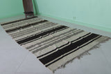 Handwoven Long Moroccan Rug - 4.3 FT X 11 FT - Black & Beige Striped Runner