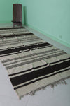 Handwoven Long Moroccan Rug - 4.3 FT X 11 FT - Black & Beige Striped Runner