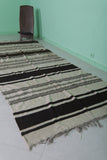 Handwoven Long Moroccan Rug - 4.3 FT X 11 FT - Black & Beige Striped Runner