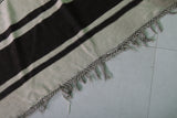 Handwoven Long Moroccan Rug - 4.3 FT X 11 FT - Black & Beige Striped Runner