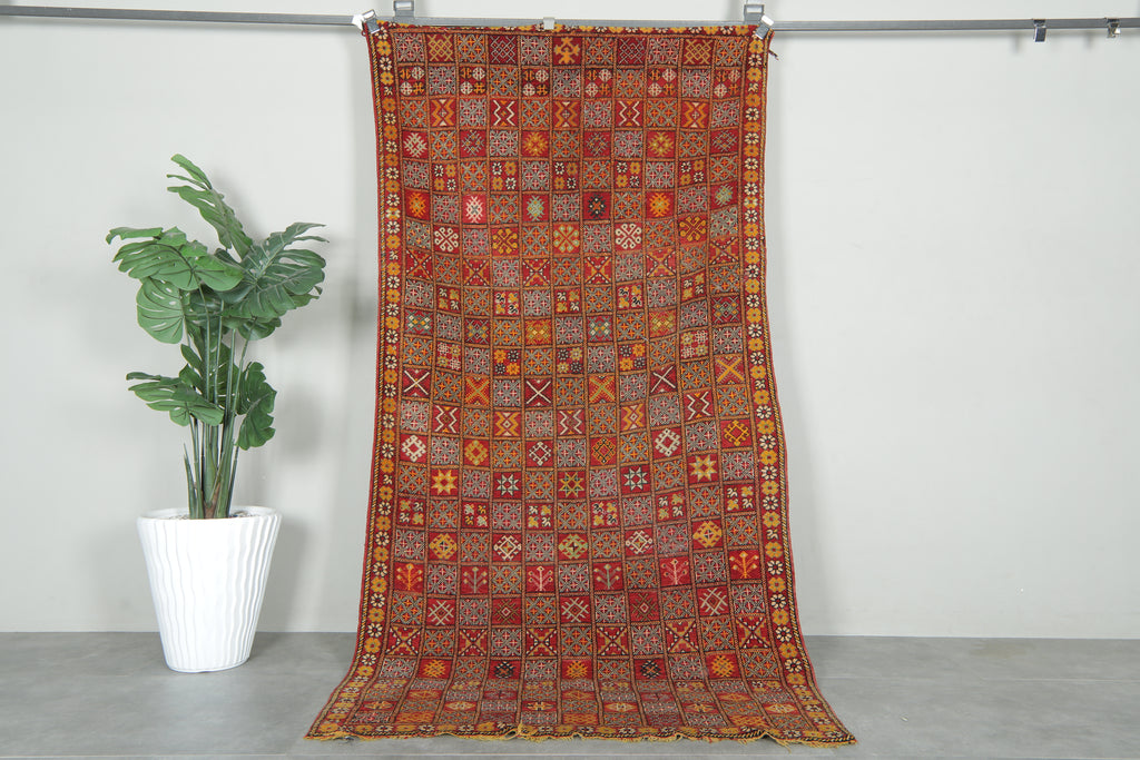 Handmade vintage Moroccan geometric rug - 4.2 ft x 8.3 ft