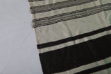 Handwoven Long Moroccan Rug - 4.3 FT X 11 FT - Black & Beige Striped Runner