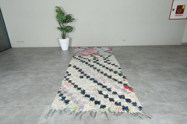 Runner Moroccan boucherouite rug - 4.2 ft x 11 ft - Multicolor & checkered design