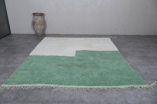 Green and white custom Moroccan rug - Unique design