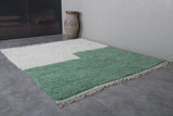 Modern Moroccan Rug 8.5 x 10.2 Ft in Green and Cream Block Design | Contemporary Decor