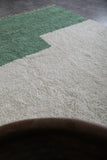 Modern Moroccan Rug 8.5 x 10.2 Ft in Green and Cream Block Design | Contemporary Decor