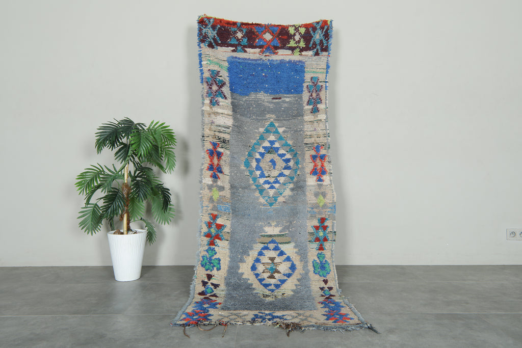 Geometric Moroccan runner rug - 3 ft x 7.7 ft - Handwoven wool carpet