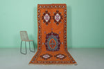 Handmade Moroccan Berber Rug 4.1 X 11.4 Feet - Vibrant Orange Medallion Design