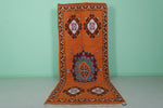 Handmade Moroccan Berber Rug 4.1 X 11.4 Feet - Vibrant Orange Medallion Design