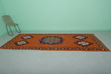 Handmade Moroccan Berber Rug 4.1 X 11.4 Feet - Vibrant Orange Medallion Design