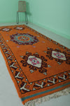 Handmade Moroccan Berber Rug 4.1 X 11.4 Feet - Vibrant Orange Medallion Design