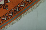 Handmade Moroccan Berber Rug 4.1 X 11.4 Feet - Vibrant Orange Medallion Design