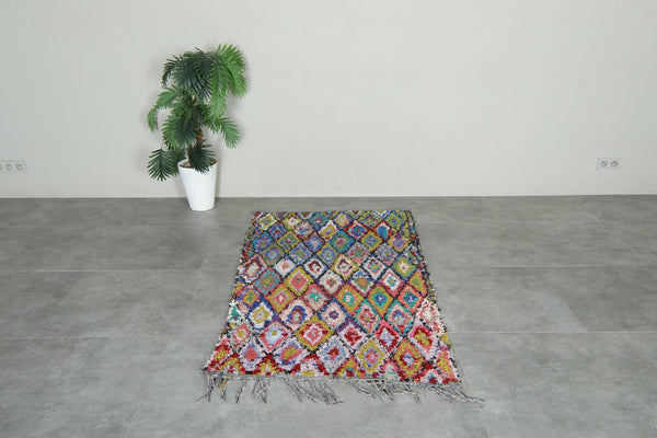 Moroccan multicolor diamond rug - 3.2 ft x 5.5 ft - Geometric boucherouite rug
