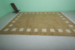 Handmade Moroccan Beni Ourain Rug – 8.8 x 12.8 FT, Earthy Brown with Ivory Geometric Border