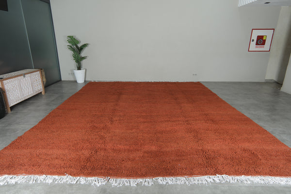 Minimalist Moroccan rug - Rust orange wool - 12 ft x 14.5 ft