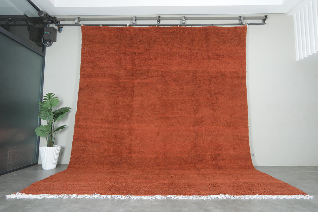 Minimalist Moroccan rug - Rust orange wool - 12 ft x 14.5 ft