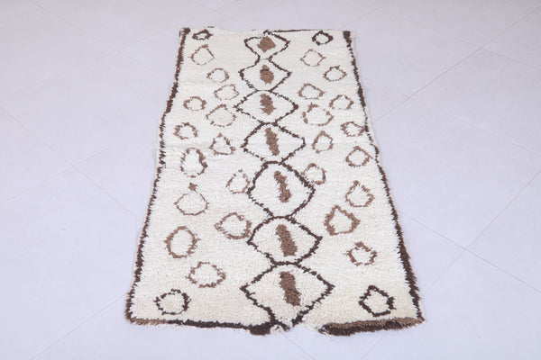Moroccan berber rug - 2.6 x 5.7 ft | Handwoven ivory and brown carpet