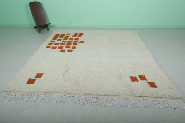 Moroccan wool rug - 8.2 x 9.1 ft | Minimalist cream with terracotta accents