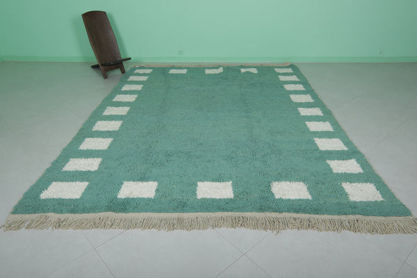 8.3 x 10.4 FT Green Moroccan rug with white square border – Unique handwoven area rug