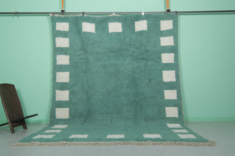 8.3 x 10.4 FT Green Moroccan Rug with White Square Border – Unique Handwoven Area Rug