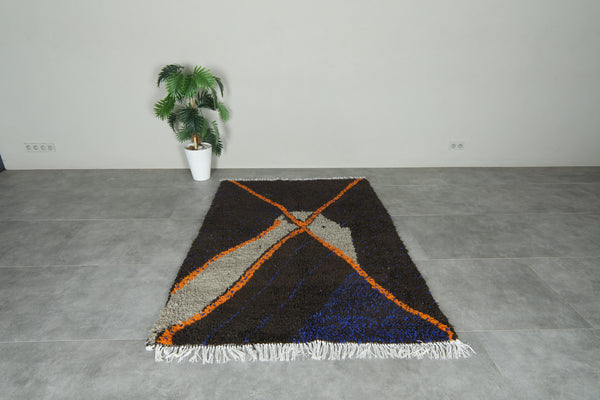 Deep brown Handmade Moroccan rug - 4.6 ft x 6.3 ft