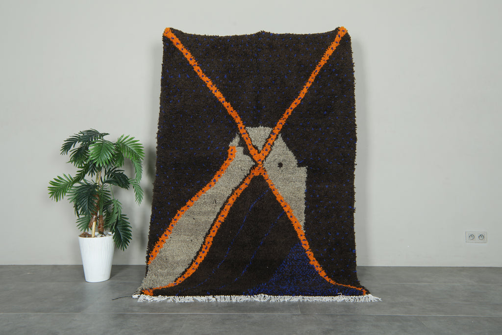 Deep brown Handmade Moroccan rug - 4.6 ft x 6.3 ft