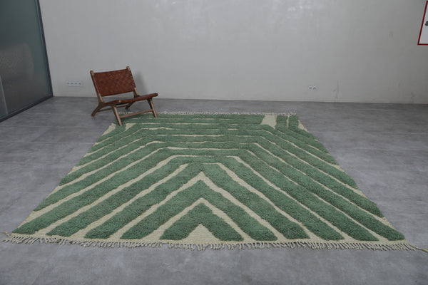 Green wool moroccan rug – Handmade geometric design