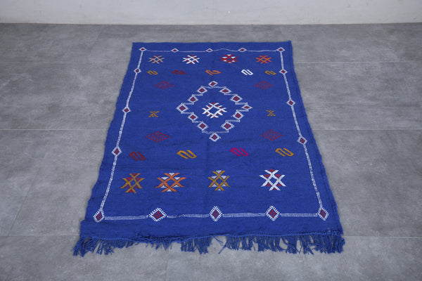 Moroccan kilim rug – 3.1 x 4.6 FT handwoven blue rug