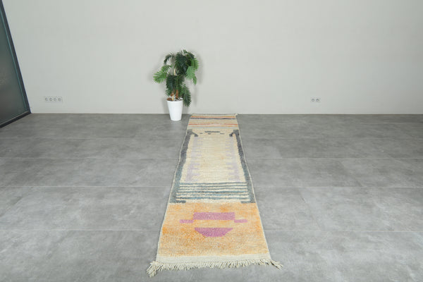 Beige Moroccan runner rug - 2.3 ft x 10.2 ft - Handwoven wool carpet