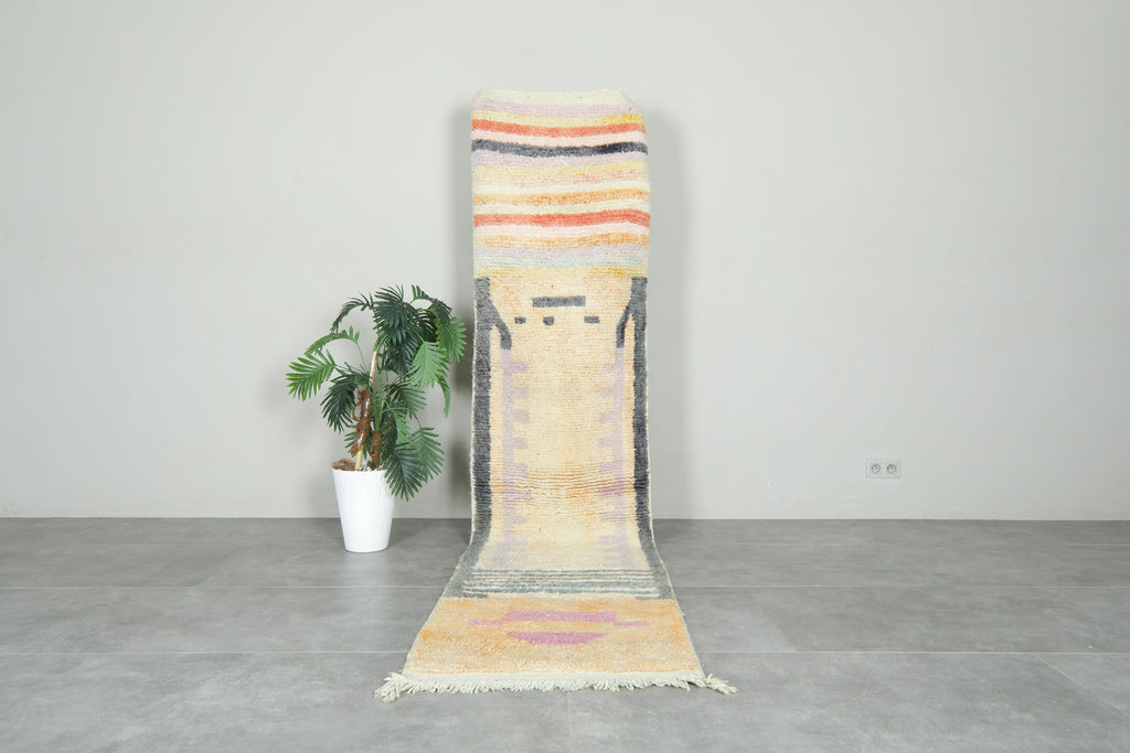 Beige Moroccan runner rug - 2.3 ft x 10.2 ft - Handwoven wool carpet